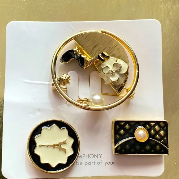 Brooch gold plated | enamel Paris | - Picture 1 of 7